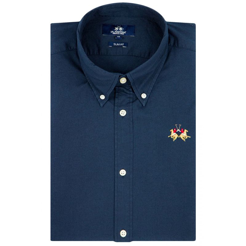 Fashion, accesorii si bijuterii - Barbati - Imbracaminte - Camasi barbati - Camasa La Martina Slim fit cu logo brodat CCMC02, 3XL INTL, Bleumarin - Infinity.ro