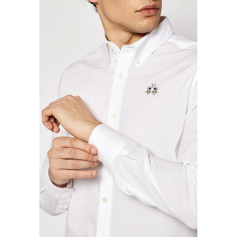 Fashion, accesorii si bijuterii - Barbati - Imbracaminte - Camasi barbati - Camasa La Martina Slim fit cu logo brodat CCMC02, 2XL INTL, Alb - Infinity.ro