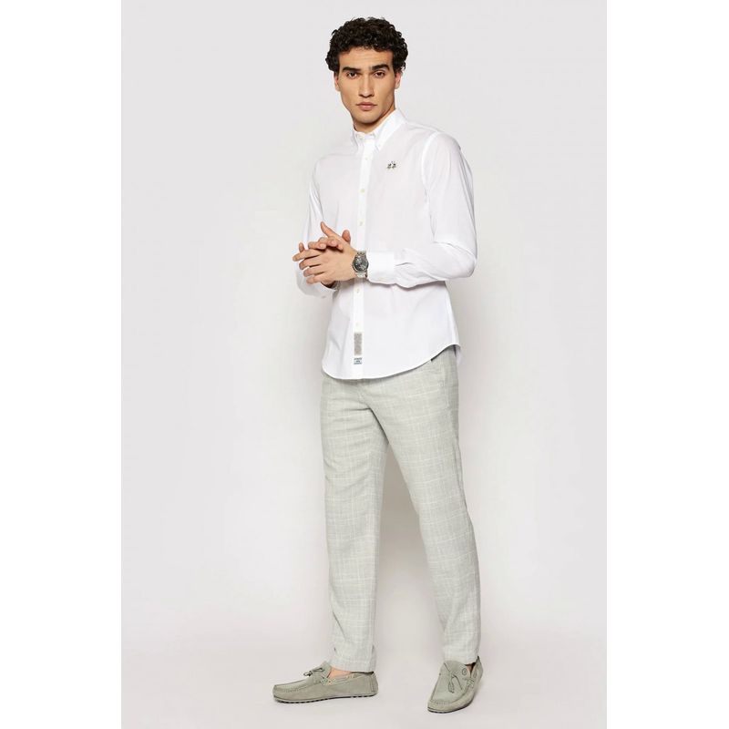 Fashion, accesorii si bijuterii - Barbati - Imbracaminte - Camasi barbati - Camasa La Martina Slim fit cu logo brodat CCMC02, 4XL INTL, Alb - Infinity.ro