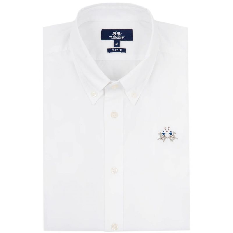 Fashion, accesorii si bijuterii - Barbati - Imbracaminte - Camasi barbati - Camasa La Martina Slim fit cu logo brodat CCMC02, 4XL INTL, Alb - Infinity.ro