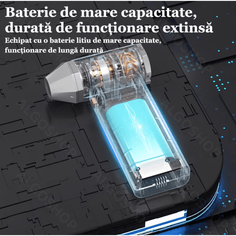 Casa si Gradina - Gradinarit si plante - Utilaje gradina - Aspiratoare, suflante si tocatoare - Suflanta Aer si Aspirator Fara Fir Turbo Fan, 2 in 1, portabila, 200W, 130000 RPM, Baterie 8000 mAh, Indepartare Praf - Infinity.ro