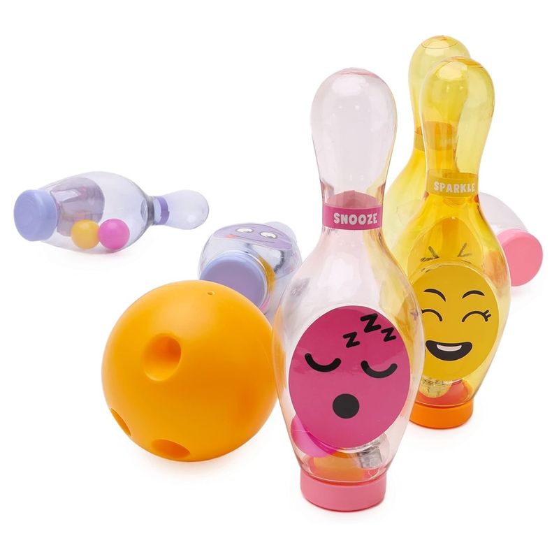 Jucarii, Copii si Bebe - Jucarii si jocuri - Jucarii & jocuri educative - Jucarii interactive - Set bowling Grafix cu LED-uri, roz, galben, mov, Light Up Bowling, R05-0707-PINK - Infinity.ro