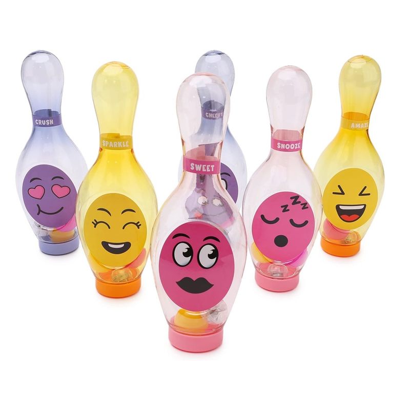 Jucarii, Copii si Bebe - Jucarii si jocuri - Jucarii & jocuri educative - Jucarii interactive - Set bowling Grafix cu LED-uri, roz, galben, mov, Light Up Bowling, R05-0707-PINK - Infinity.ro