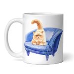 Casa si Gradina - Bucatarie si vesela - Cani si pahare - Cani si cesti - Cana alba personalizata, Pisica pe fotoliu cu coada in sus, INOVATIX®. 330ml - Infinity.ro