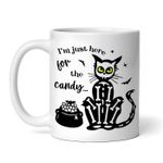 Casa si Gradina - Bucatarie si vesela - Cani si pahare - Cani si cesti - Cana alba personalizata, Pisica schelet  Im just here for the candy, INOVATIX®. 330ml - Infinity.ro