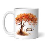 Casa si Gradina - Bucatarie si vesela - Cani si pahare - Cani si cesti - Cana alba personalizata, Leagan in copacul cu frunze portocalii, INOVATIX®. 330ml - Infinity.ro