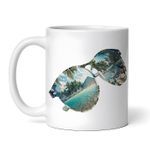 Casa si Gradina - Bucatarie si vesela - Cani si pahare - Cani si cesti - Cana alba personalizata, Ochelari de soare cu peisaj exotic, INOVATIX®. 330ml - Infinity.ro