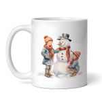 Casa si Gradina - Bucatarie si vesela - Cani si pahare - Cani si cesti - Cana alba personalizata, Omul de zapada si copiii, INOVATIX®. 330ml - Infinity.ro