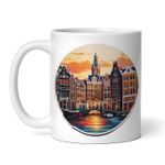 Casa si Gradina - Bucatarie si vesela - Cani si pahare - Cani si cesti - Cana alba personalizata, Oras Amsterdam la apus, INOVATIX®. 330ml - Infinity.ro