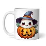 Casa si Gradina - Bucatarie si vesela - Cani si pahare - Cani si cesti - Cana alba personalizata, Halloween fantoma din dovleac, INOVATIX®. 330ml - Infinity.ro