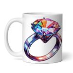 Casa si Gradina - Bucatarie si vesela - Cani si pahare - Cani si cesti - Cana alba personalizata, Inel cu diamant curcubeu, INOVATIX®. 330ml - Infinity.ro