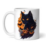 Casa si Gradina - Bucatarie si vesela - Cani si pahare - Cani si cesti - Cana alba personalizata, Pisica cu ochi luminosi de halloween, INOVATIX®. 330ml - Infinity.ro