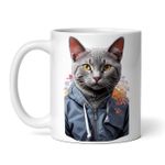 Casa si Gradina - Bucatarie si vesela - Cani si pahare - Cani si cesti - Cana alba personalizata, Pisica Korat cu jacheta, INOVATIX®. 330ml - Infinity.ro