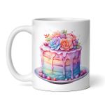 Casa si Gradina - Bucatarie si vesela - Cani si pahare - Cani si cesti - Cana alba personalizata, Tort curcubeu cu flori, INOVATIX®. 330ml - Infinity.ro