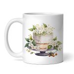 Casa si Gradina - Bucatarie si vesela - Cani si pahare - Cani si cesti - Cana alba personalizata, Tort de nunta cu flori de iasomie, INOVATIX®. 330ml - Infinity.ro