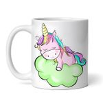 Casa si Gradina - Bucatarie si vesela - Cani si pahare - Cani si cesti - Cana alba personalizata, Unicornul adormit pe norul verde, INOVATIX®. 330ml - Infinity.ro