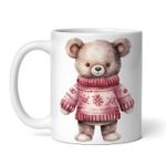 Casa si Gradina - Bucatarie si vesela - Cani si pahare - Cani si cesti - Cana alba personalizata, Urs cu pulovar de craciun, INOVATIX®. 330ml - Infinity.ro