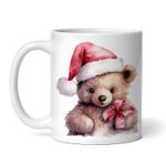 Casa si Gradina - Bucatarie si vesela - Cani si pahare - Cani si cesti - Cana alba personalizata, Urs de craciun cu funda in piept, INOVATIX®. 330ml - Infinity.ro