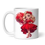 Casa si Gradina - Bucatarie si vesela - Cani si pahare - Cani si cesti - Cana alba personalizata, Valentine Girl Fata cu buchet de flori, INOVATIX®. 330ml - Infinity.ro