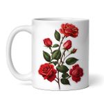 Casa si Gradina - Bucatarie si vesela - Cani si pahare - Cani si cesti - Cana alba personalizata, Trandafiri cu frunze si boboci, INOVATIX®. 330ml - Infinity.ro