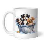 Casa si Gradina - Bucatarie si vesela - Cani si pahare - Cani si cesti - Cana alba personalizata, Trei catei la balaceala, INOVATIX®. 330ml - Infinity.ro