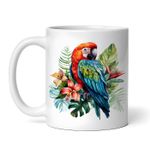 Casa si Gradina - Bucatarie si vesela - Cani si pahare - Cani si cesti - Cana alba personalizata, Papagal colorat si flori exotice, INOVATIX®. 330ml - Infinity.ro