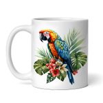 Casa si Gradina - Bucatarie si vesela - Cani si pahare - Cani si cesti - Cana alba personalizata, Papagal colorat intre flori, INOVATIX®. 330ml - Infinity.ro