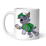 Casa si Gradina - Bucatarie si vesela - Cani si pahare - Cani si cesti - Cana alba personalizata, Paw Patrol Rocky saritura, INOVATIX®. 330ml - Infinity.ro