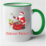 Casa si Gradina - Bucatarie si vesela - Cani si pahare - Cani si cesti - Cana maner verde personalizata "Craciun Fericit!, modelul 46", INOVATIX®. 330ml - Infinity.ro