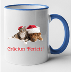Casa si Gradina - Bucatarie si vesela - Cani si pahare - Cani si cesti - Cana maner albastru personalizata "Craciun Fericit!, modelul 31", INOVATIX®. 330ml - Infinity.ro