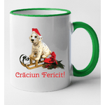 Casa si Gradina - Bucatarie si vesela - Cani si pahare - Cani si cesti - Cana maner verde personalizata "Craciun Fericit!, modelul 38", INOVATIX®. 330ml - Infinity.ro
