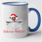 Casa si Gradina - Bucatarie si vesela - Cani si pahare - Cani si cesti - Cana maner albastru personalizata "Craciun Fericit!, modelul 43", INOVATIX®. 330ml - Infinity.ro