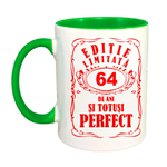 Casa si Gradina - Bucatarie si vesela - Cani si pahare - Cani si cesti - Cana maner verde personalizata "Editie limitata-64 ani", INOVATIX®. 330ml - Infinity.ro