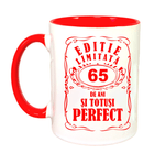 Casa si Gradina - Bucatarie si vesela - Cani si pahare - Cani si cesti - Cana maner rosu personalizata "Editie limitata-65 ani", INOVATIX®. 330ml - Infinity.ro