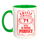 Casa si Gradina - Bucatarie si vesela - Cani si pahare - Cani si cesti - Cana maner verde personalizata "Editie limitata-71 ani", INOVATIX®. 330ml - Infinity.ro