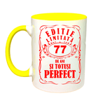 Casa si Gradina - Bucatarie si vesela - Cani si pahare - Cani si cesti - Cana maner galben personalizata "Editie limitata-77 ani", INOVATIX®. 330ml - Infinity.ro