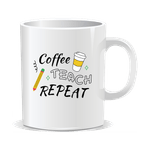 Casa si Gradina - Bucatarie si vesela - Cani si pahare - Cani si cesti - Cana alba personalizata Coffee, Teach, Repeat, INOVATIX®. 330ml - Infinity.ro