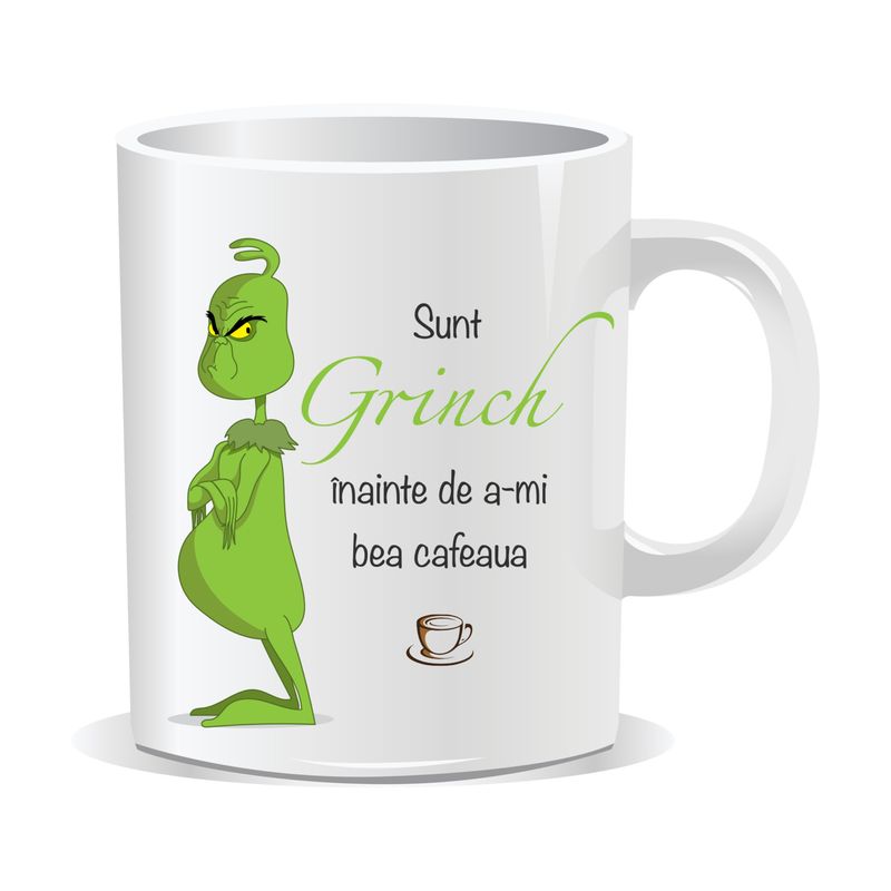 Casa si Gradina - Bucatarie si vesela - Cani si pahare - Cani si cesti - Cana alba personalizata Sunt Grinch inainte de cafea, INOVATIX®. 330ml - Infinity.ro