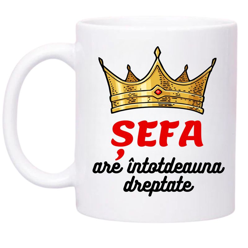 Casa si Gradina - Bucatarie si vesela - Cani si pahare - Cani si cesti - Cana alba personalizata pentru sefa, INOVATIX®. 330ml - Infinity.ro