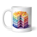 Casa si Gradina - Bucatarie si vesela - Cani si pahare - Cani si cesti - Cana alba personalizata, Tort curcubeu cu bomboane, INOVATIX®. 330ml - Infinity.ro