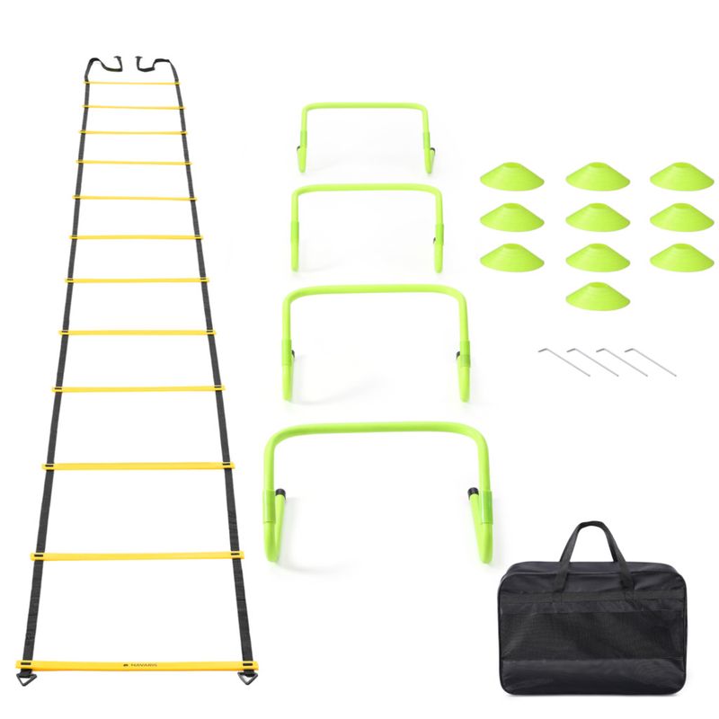 Sport si Outdoor - Accesorii si echipamente sportive - Accesorii antrenament si tabele tactice - Set Navaris scara agilitate cu jaloane, 12 trepte, 6 m, conuri, geanta inclusa, 61118.06 - Infinity.ro