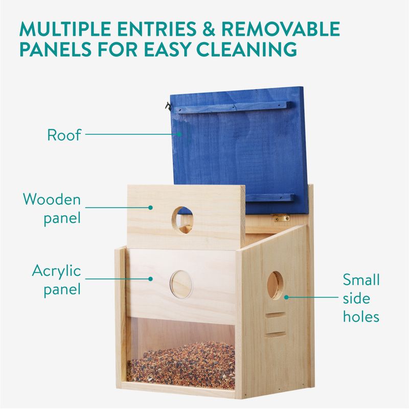 Petshop - Accesorii petshop - Culcusuri si custi - Tarcuri si colivii - Hranitoare de pasari Navaris, cu 2 pereti frontali, 21x18x26 cm, NAV000025VD001C - Infinity.ro