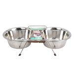 Petshop - Accesorii petshop - Castroane si adapatori - Set 2 boluri, pentru caini si pisici, cu suport, din otel inoxidabil, 34.5x16.5x8 cm, 0.8l - Infinity.ro