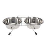 Petshop - Accesorii petshop - Castroane si adapatori - Set 2 boluri, pentru caini si pisici, cu suport, din otel inoxidabil, 34.5x16.5x8 cm, 0.8l - Infinity.ro