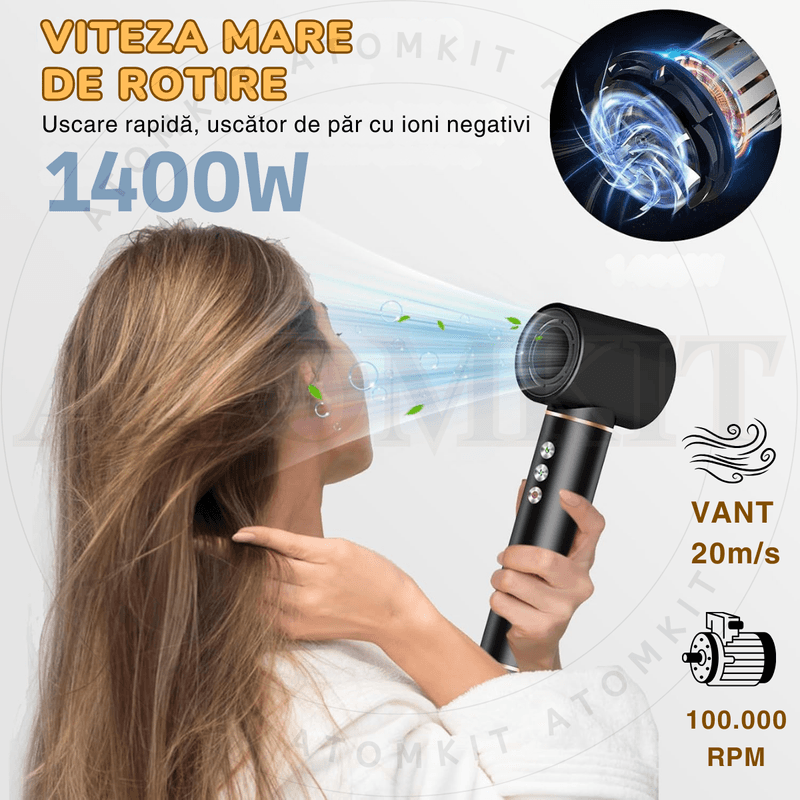 Ingrijire personala si Cosmetice - Aparate & accesorii ingrijire personala - Hair styling - Uscatoare de par - Uscator de Par 5 in 1, Multifunctional, 320k Ioni Negativi, 1400 W, Efect Coanda, 3 Trepte viteza, Negru Lucios - Infinity.ro