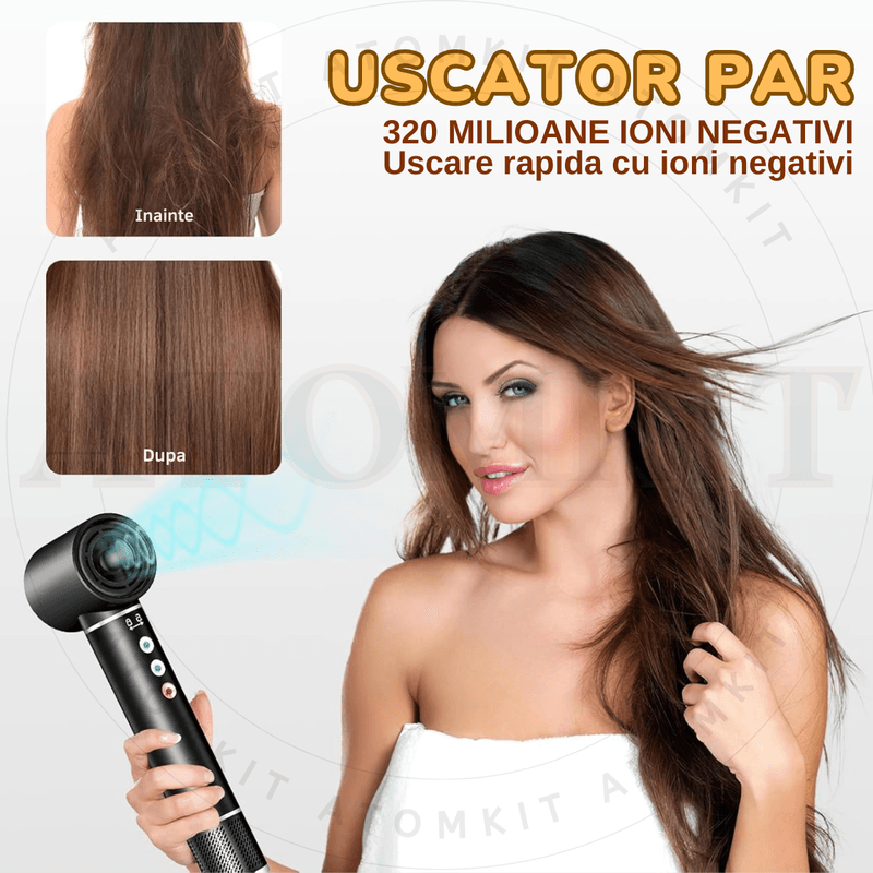 Ingrijire personala si Cosmetice - Aparate & accesorii ingrijire personala - Hair styling - Uscatoare de par - Uscator de Par 5 in 1, Multifunctional, 320k Ioni Negativi, 1400 W, Efect Coanda, 3 Trepte viteza, Negru Lucios - Infinity.ro
