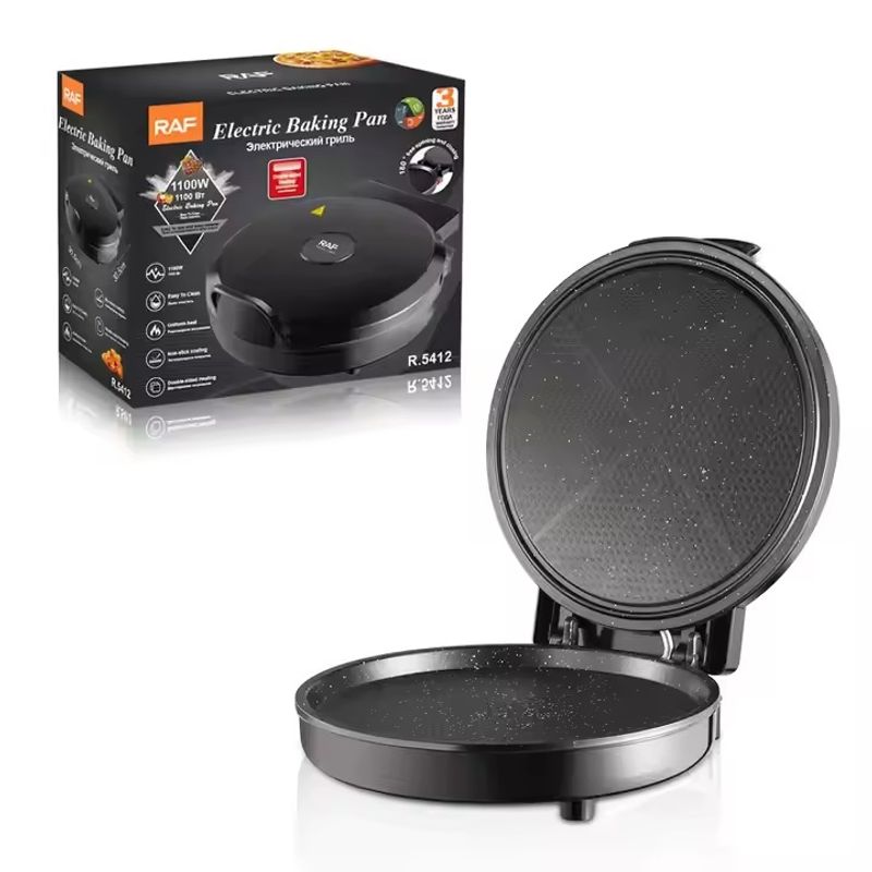 Electronice si Electrocasnice - Electrocasnice bucatarie - Accesorii electrocasnice bucatarie - Aparat pentru preparat pizza, RAF R5412, 1100 W, termostat reglabil, diametru 30 cm, negru - Infinity.ro