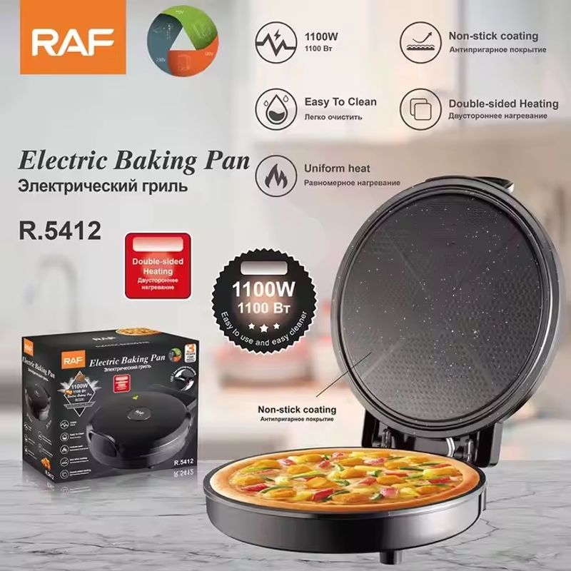 Electronice si Electrocasnice - Electrocasnice bucatarie - Accesorii electrocasnice bucatarie - Aparat pentru preparat pizza, RAF R5412, 1100 W, termostat reglabil, diametru 30 cm, negru - Infinity.ro