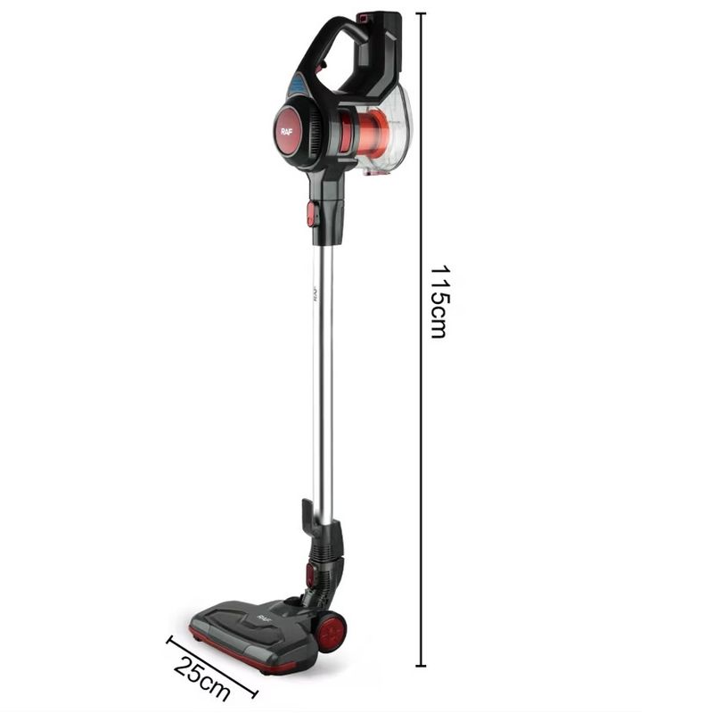 Electronice si Electrocasnice - Ingrijirea locuintei - Aspiratoare - Aspirator fara fir si sac, RAF R8667, 100 W, 2 accesorii, filtru HEPA, 115x25 cm, negru-rosu - Infinity.ro