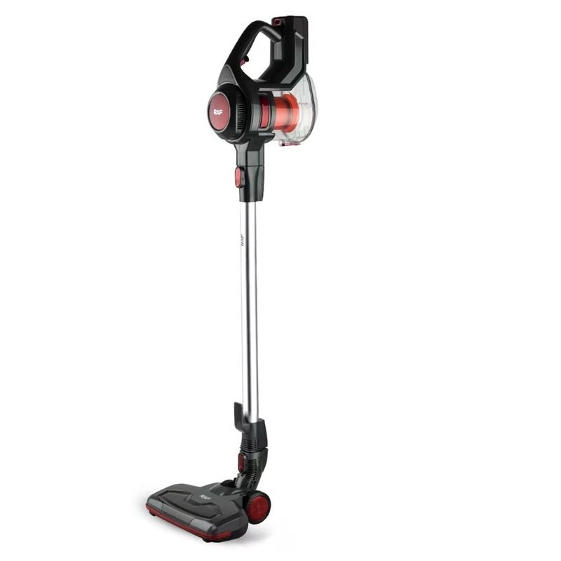Electronice si Electrocasnice - Ingrijirea locuintei - Aspiratoare - Aspirator fara fir si sac, RAF R8667, 100 W, 2 accesorii, filtru HEPA, 115x25 cm, negru-rosu - Infinity.ro